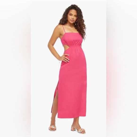 JustFab | Dresses | Justfab Hot Pink Cut Out Midi Dress Linen Blend |  Poshmark
